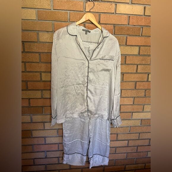 Neiman Marcus Intimates 100% Silk White Polka Dot Pajama Set Women’s Size XL - Picture 1 of 7